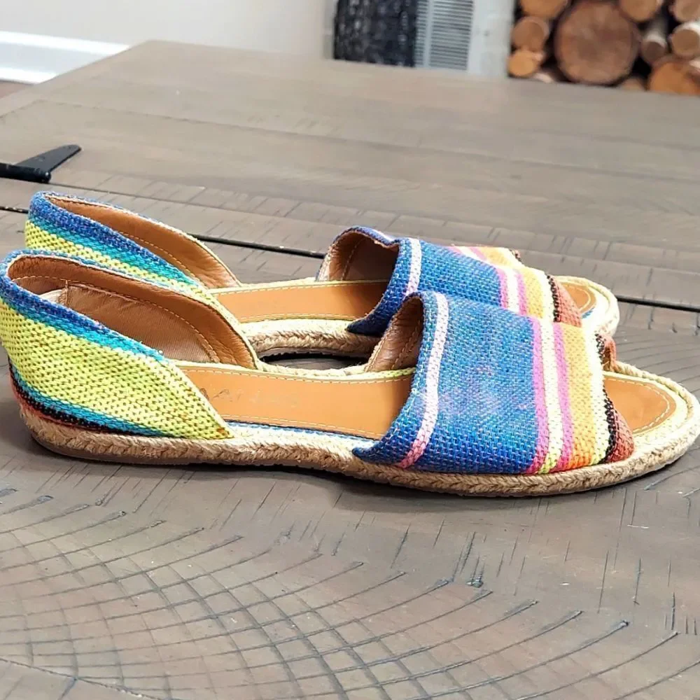 KAANAS Striped Flat Peep-Toe Espadrille Sandals Sz 38